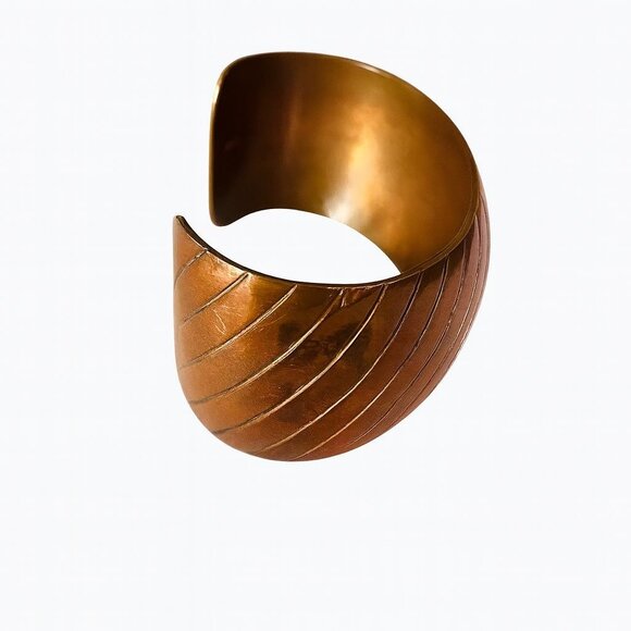 Navajo Copper Cuff Wide Bracelet by Denet Chee – Etched Diagonal Design - Picture 4 of 8